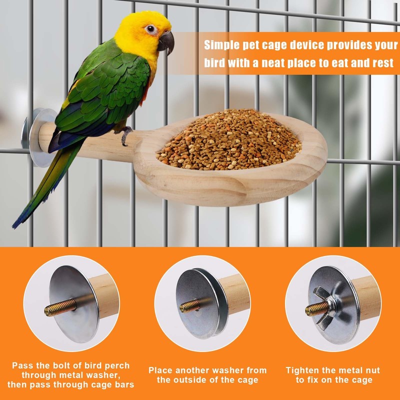 Bird Perch with Feeding Cup, Wood Stand and Cage Accessories