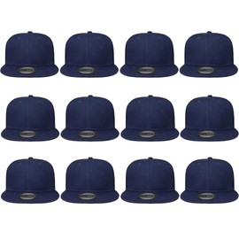 Gelante Plain Blank Flat Brim Adjustable Snapback Baseball Caps Wholesale LOT 12 Pack - 1500-Navy