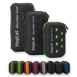 Hoplet Toalla de camping de microfibra con funda de EVA, súper absorbente y de secado rápido, toalla de microfibra portátil de viaje, ideal para playa, senderismo, natación, gimnasio (gris oscuro)