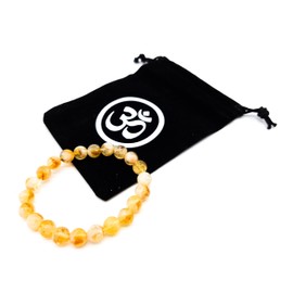 AB India Crafts Handmade Citrine Healing Stone Gemstone Stretch Bracelet 8 mm Beads 17 cm Inner Circumference Women in Om Aum Jewellery Bag Spirituality India Healing, Gemstone, Citrine