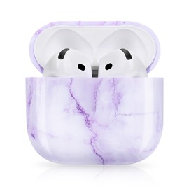 Newseego Hard PC Earphones Case Compatible with AirPods 4th Generation 2024, Fashion Marble Print Design Full Body Shockproof Anti-scratch Protective Charging Pod Cover for AirPods 4 Gen-Purple