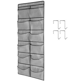 TidyMaster 1 Pack 12 Breathable Mesh Pockets Large Hanging Shoe Organizer Over The Door Shoe Rack for Closet Door Storage Shoe Holder Hanger, 4Hooks, Grey (59'' x 21.6'')