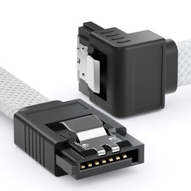 deleyCON 30 cm SATA 3 Cable Nylon 6 Gbit/s Data Cable SATA III Connection Cable Serial ATA Connection Cable for Motherboard & Hard Drive HDD SSD 1 S-ATA L-Connector 90° Angled White