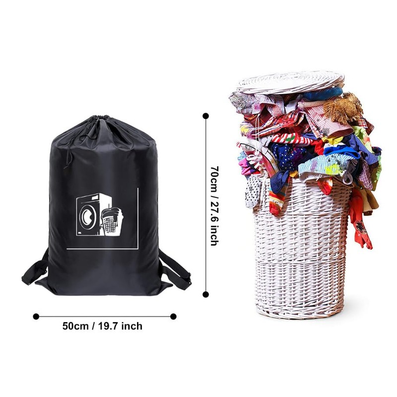 Maishijie 2 x Heavy Duty Cotton Linen Laundry Bags (Black-1)