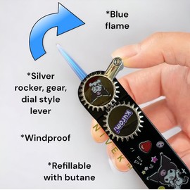 NIVEK Rocker Arm Lighter Gear Dial Lighter Kitty KT Cat Melody Kulomi Japanese Character Kawaii Blue Flame Jet Torch Refillable Black with Silver Rocker Dial (Kulomi)