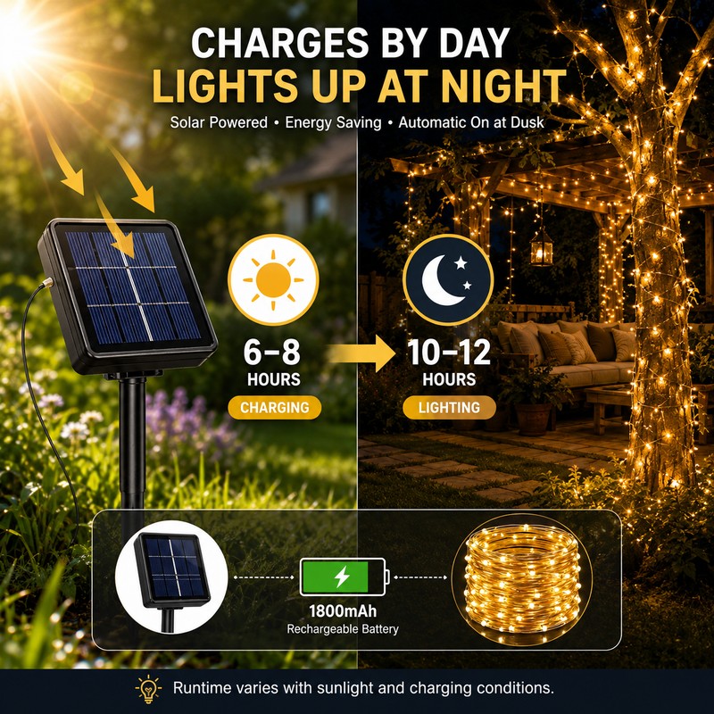 100ft Solar String Lights for Outdoor Décor – 8-Mode Waterproof
