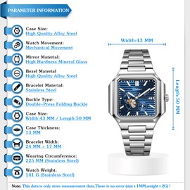 Men's Watch Automatic Mechanical Wristwatches for Men Fashion Square Design