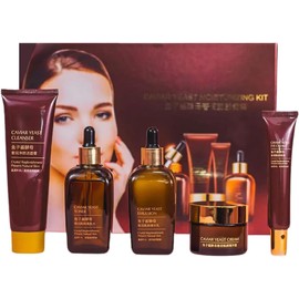 Set 5 Piezas Cuidado Facial Caviar Yeast Moisturizing Kit Rutina Facial Coreana Completa Piel Reseca Extracto Caviar Acido Hialuronico Anti Arrugas Lineas de Expresion