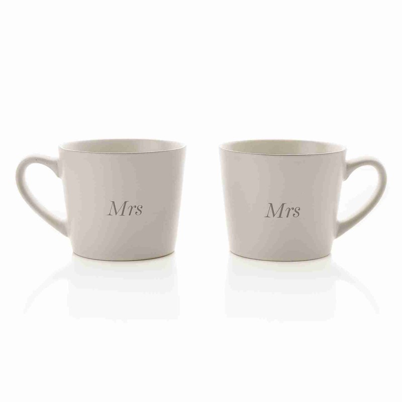 Amore Set of 2 Stoneware White Mugs - Mrs &