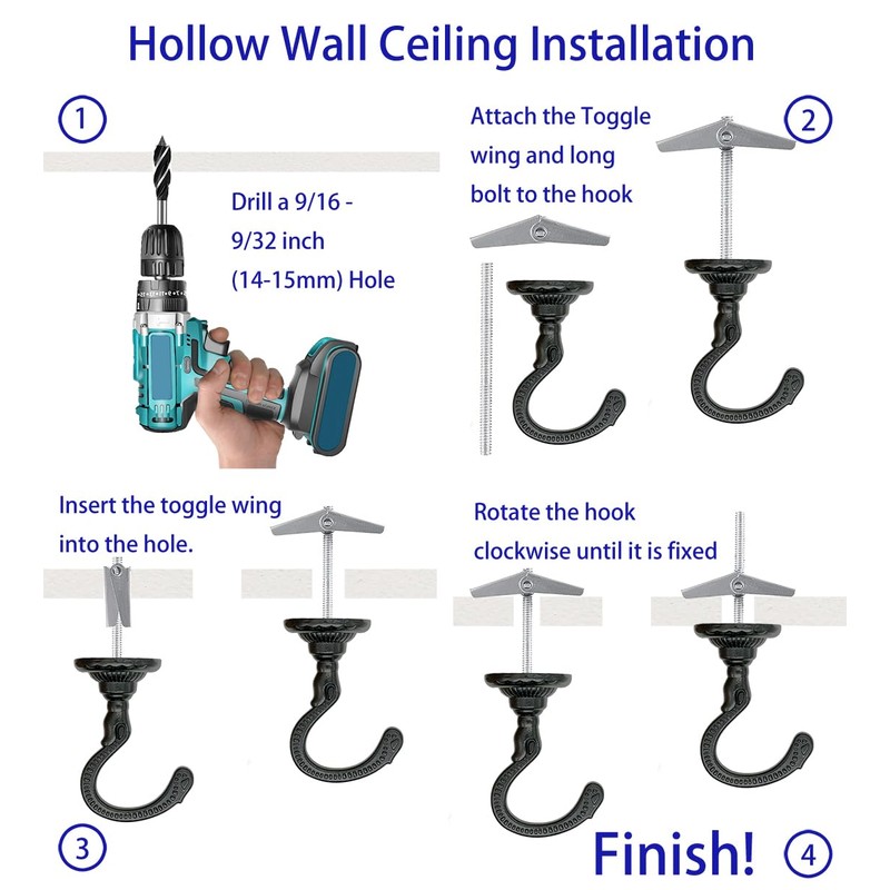 Evsteluo Large Swag Ceiling Heavy-Duty Hooks with Complete Hardware Kit