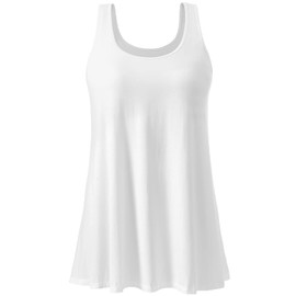 AMVELOP Tank Top for Women Built in Bra Casual Flowy Tank Pleated Sleeveless Top Loose Fit White XXXXL
