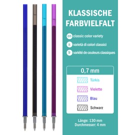 Willingood 12 x Erasable Refills [3 Blue, 3 Black, 3 Turquoise, 3 Purple] - Compatible with Legami - Easy to Erase - Pen Tip 0.7 mm, Height 13 cm