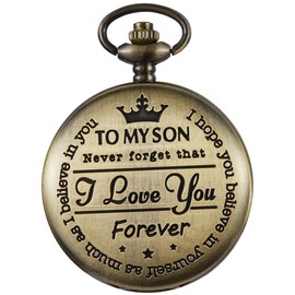 Tiong Men Quartz Pocket Watch Classic Vintage Pendant Watch “to My Son Watch Gift for Father Mother Son Necklace Watch with Chain Birthday Gift