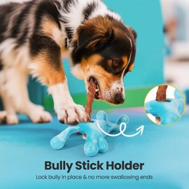 HGB Bully Stick Holder, Upgraded Nylon Dog Chew Holder for Medium, Large Breeds to Prevent Choking - 2-in-1 Chew Toy & Treat Holder，Blue