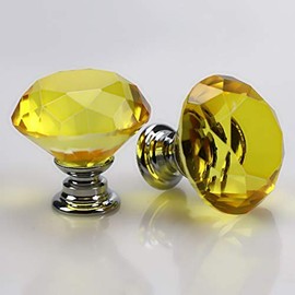 30mm Crystal Glass Door Knobs Diamond Cut Drawer Pull Handles with M4*22mm Screws for Cupboard Cabinet Wardrobe Home Decorating Silver Base Gold