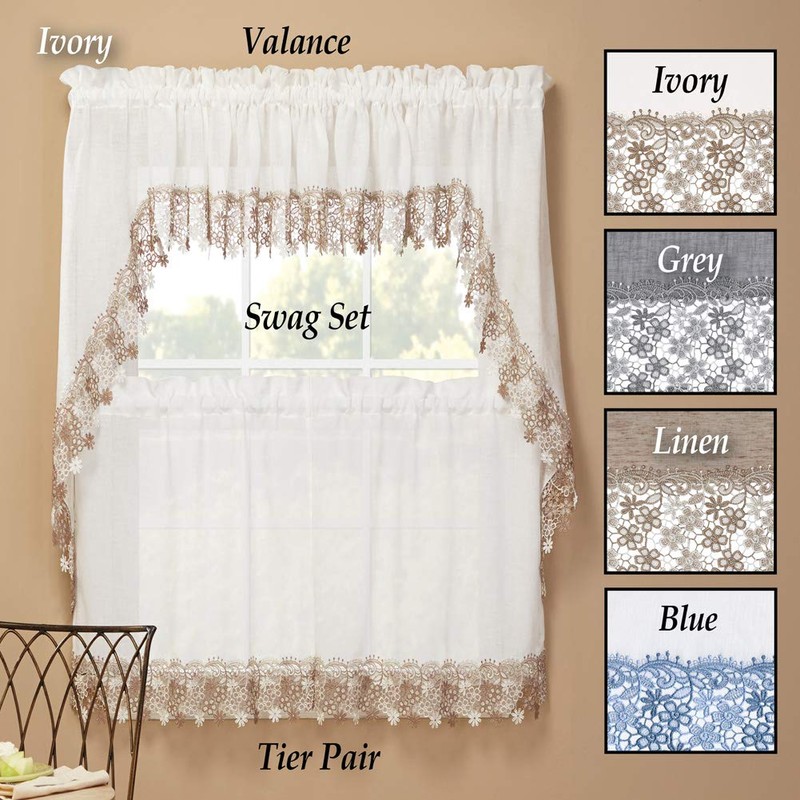 Renaissance Home Fashion Lillian Swag Pair with Macrame Band, 56-Inchx38-Inch,