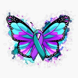 Suicide Prevention Awareness Teal Purple Ribbon Butterfly Bumper Sticker Vinyl Decal 5"