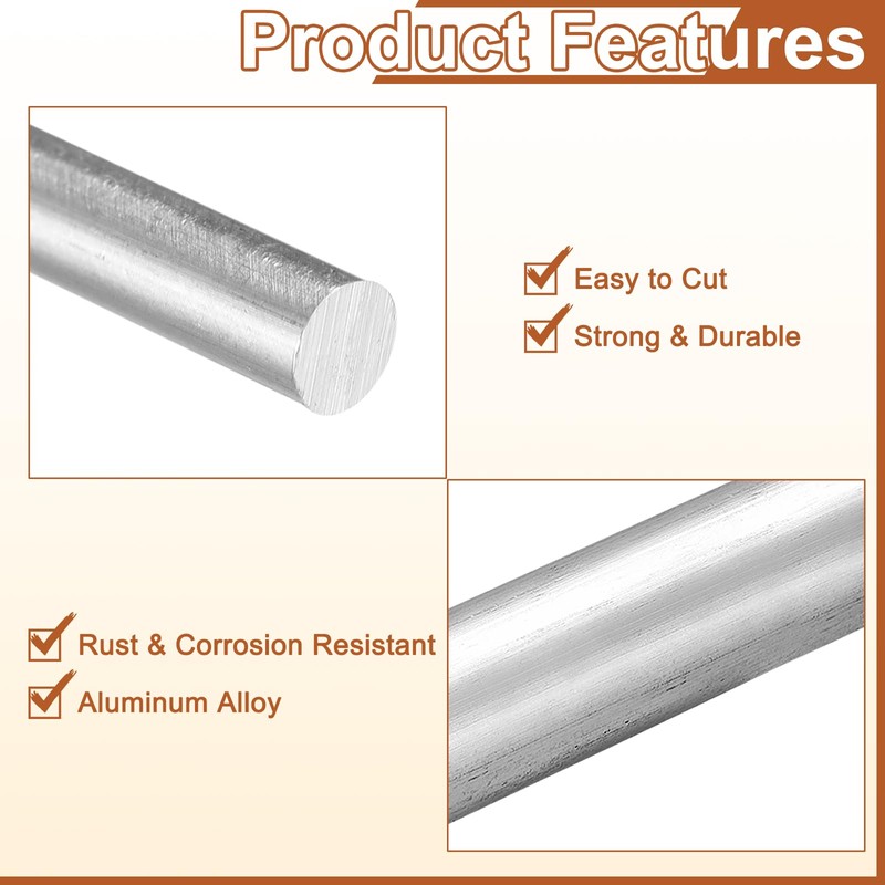 sourcing map 5Pcs 1/8"(3mm) Dia Round Aluminum Rod, 12"(305mm) Long