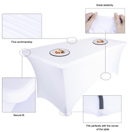Ocves Stretch Tablecloth 6ft Spandex Table Covers Polyester Fitted Rectangular Stretchable Table Cover Wedding Party Cocktail Bar Craft Exhibitions Washable White, 6ft (1pcs)