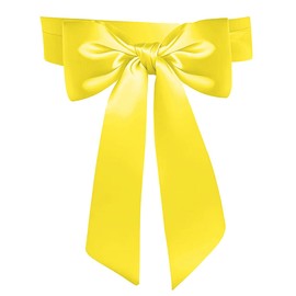 Women Wedding Satin Sash Belt 4'' Wide Double Side Chiffon Sash Bridal Waist Belts (Yellow)