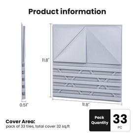 Boomin 33pc 12"*12" 3D Wall Panels Slat for Wall Decor, Cover 32sqft PVC Textured Decorative Wall Panels for Living Room Lobby Bedroom Hotel Office,Gray Sliver