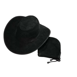 AIMBEAR Sombrero de Piel Color Negro con Malla | Plegable, Transpirable y Resistente al Sol | Estilo Vaquero para Camping, Pesca, Senderismo y Viajes | Talla Única