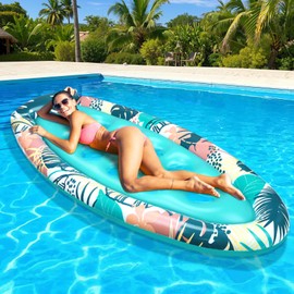 Inflatable Pool Floats Adult, Cooling Pool Float Lounger Raft with Headrest, Comfort Tanning Pool Floaties for Adults Outdoor Summer Water Lake Beach Fun