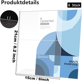 AKOLAFE Pack of 8 A5 Acrylic Table Stands A5 Transparent DIN A5 Stand Slanted L Plexiglass Menu Card Holder for Restaurant, Photos, Office, Cafe, Shop