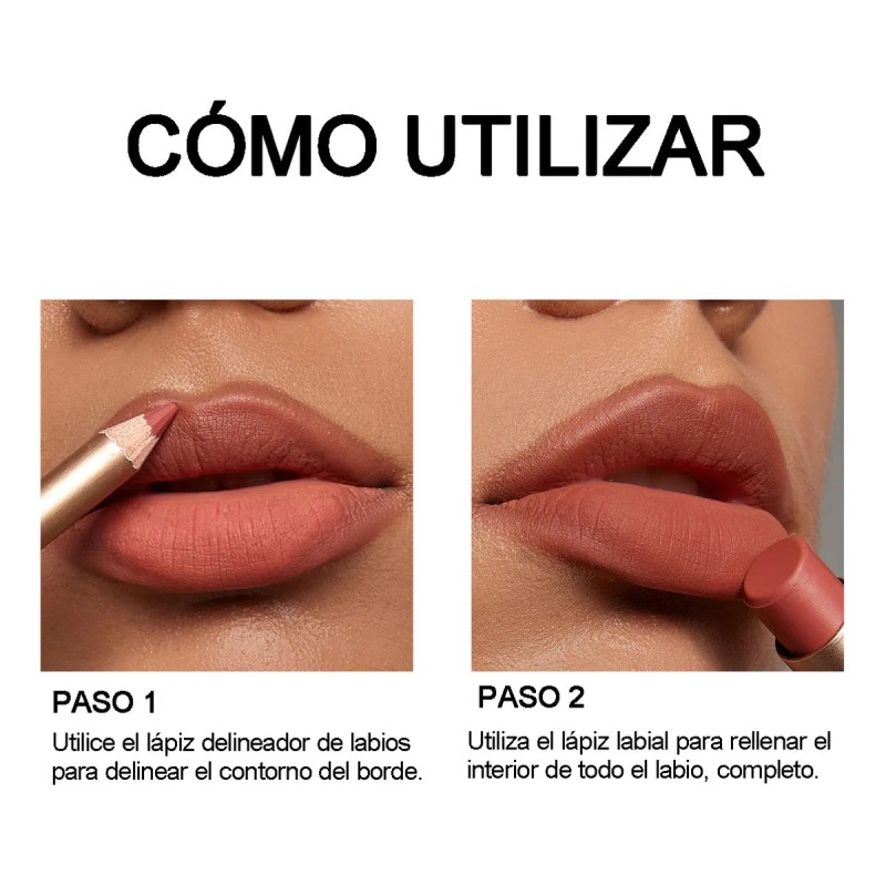 Set De Lapiz Labial Y Delineador Color Mate Impermeable 2pcs