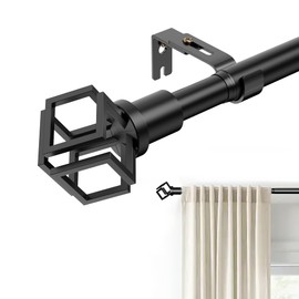 Black Curtain Rods for Windows 31 to 118 Inch, 1 Inch Adjustable Heavy Duty Modern Curtain Rod with Adjustable Brackets. Easy to Install and Maneuver for Outdoor, Bedroom, Living Room