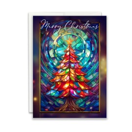 JBH Creations Stained Glass Tree Christmas Card - Pack of 24