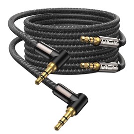VIOY Aux Cable 10 FT(2 Pack)，3.5 mm Male to Male Audio Stereo Auxiliary Cable 90 Degree Right Angle, 1/8 Braided Cord for Car Compatible with Headphone, Car Stereo, Speaker, Echo & More