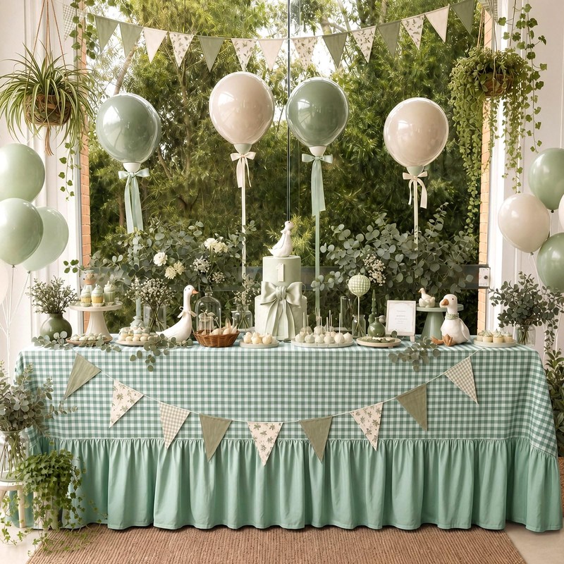 Moukeren 120"x60" Ruffled Tablecloth Gingham Striped Linen Table Cloth Rectangular
