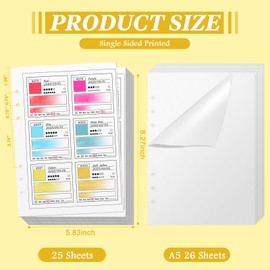 25 Sheets A5 Watercolor Swatch Paper Painters Color Diary Loose Leaf for 6 Ring 140lb 100% Cotton Water Color Paper for Artists Watercolor Coloring Book with 26 Sheets Glassine