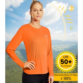 Nepest Women's Long Sleeve T Shirts Sun Protection Shirts Dry Fit Sport Running Fishing Top UPF 50+ Orange L