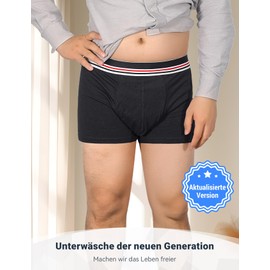Carer Pack of 3 Men's Boxer Shorts for Incontinence, Washable Incontinence Pants Men Cotton with 80 ml Absorbent Pad Stores Urine Prevents Blister Leaks for Light Incontinence Black XL