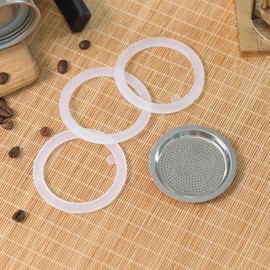 Sivaphe 2 Espresso Cup Stainless Steel Moka Pot Replacement Infuser Parts for Stainless Steel Italian Stovetop Espresso Coffee Maker, 1 Filter and 3 Silicone Gasket Seals