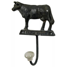 Fyne-Finds Brown Dairy Cow Hook Metal Wall Mounted Vintage Single Farmhouse Coat Key Hanger