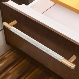 Gutuwellea 2 Pack 7 1/2 Inch 192 mm Bronze and Nickel Cabinet Handles Cabinet Pulls Aluminum Handles Knurled Drawer Pulls Oxidation Finish with Diamond Pattern 8.6" Length (7.5" Hole Center)