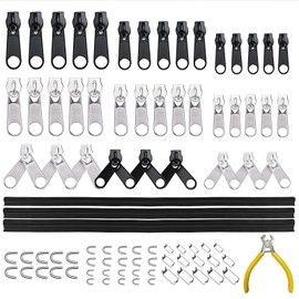 88 Pcs Zip Repair Kit, VEGCOO Zipper Repair Kit Universal Zipper Slider Pull Replacement Accessories Kit with Zippers, Metal Zip Sliders, Top Stoppers, Bottom Stoppers and Zip Plier(3 Sizes: #3/5/8)