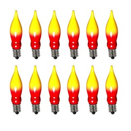 12 Pack C18 Red and Yellow Christmas Flame Candle Lights Bulb, E12 Candelabra Base Flame Shaped Incandescent Replacement Bulbs for Christmas Window Candles, Chandelier, Outdoor String Lights Decor