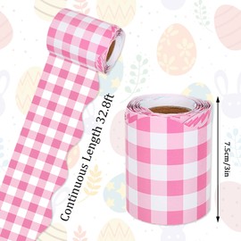 Whaline 164Ft Spring Easter Buffalo Plaid Bulletin Board Borders 5 Rolls Die-Cut Pastel Pink Blue Yellow Green Strips Plaid Rolled Bulletin Board Trim for School Classroom Office Chalkboard Decoration