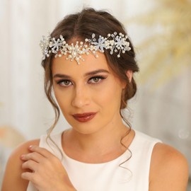 Woeoe Pearls Led Queen Tiara and Crown Silver Bride Wedding Crowns Crystal Bridal Women Crown Headband Light Up Princess Tiaras for Birthday Party Bridesmaids