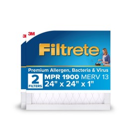 Filtrete 24x24x1 AC Furnace Air Filter, MERV 13, MPR 1900, Premium Allergen, Bacteria & Virus Filter, 3-Month Pleated 1-Inch Electrostatic Air Cleaning Filter, 2-Pack (Actual Size 23.81x23.81x0.78 in)