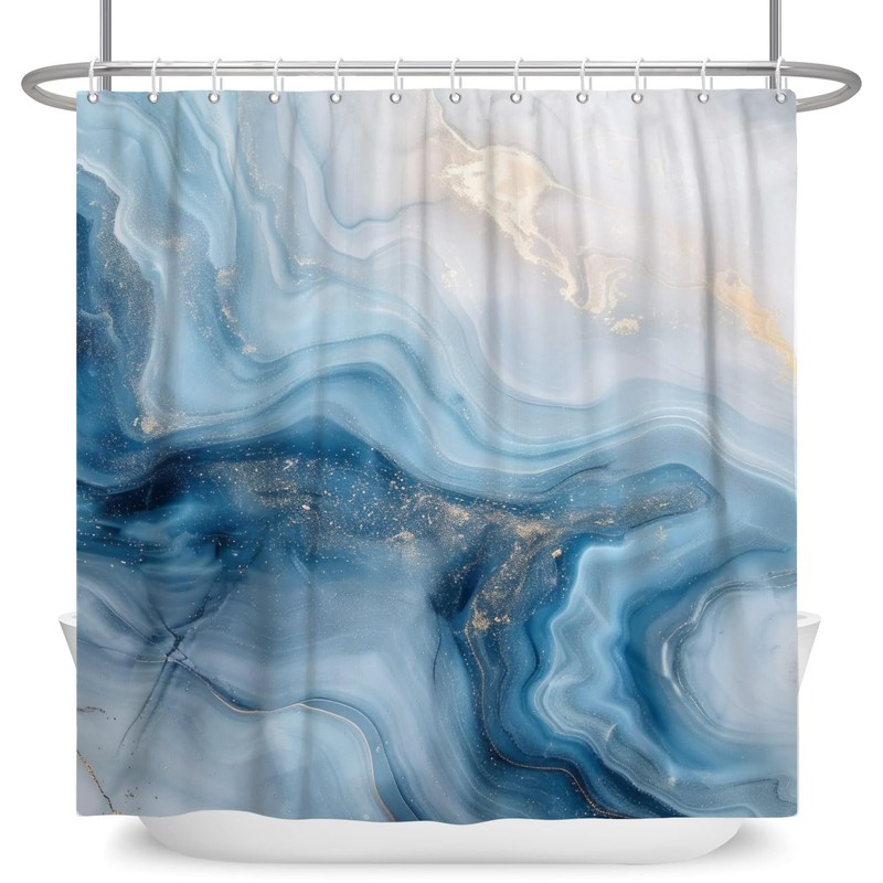 ChloropLastid Blue Marble Shower Curtain Abstract Blue Gold Ombre Marble