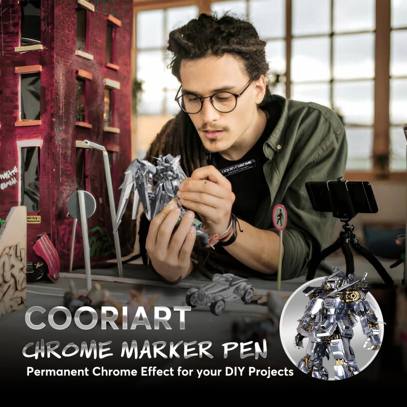 COORIART 3PK Liquid Chrome Markers Permanent Mirror Pens for Plastic