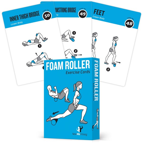 NewMe Fitness Foam Roller Workout Cards - Instructional Deck for Women & Men, Beginner Fitness Guide to Training Exercises at Home or Gym
