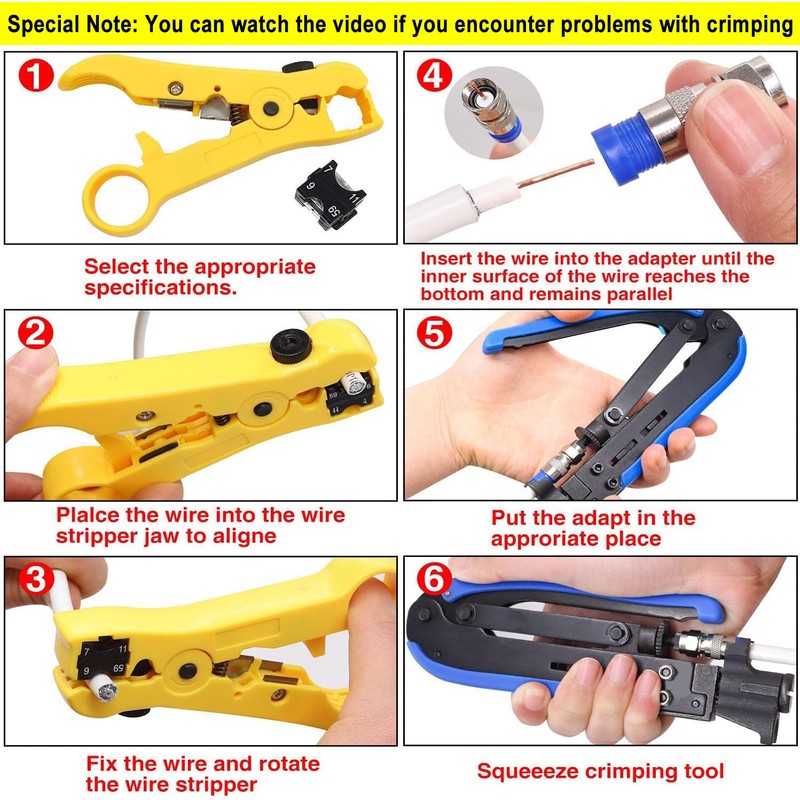 Taiss Coaxial Compression Tool Coax Cable Crimper Kit with 20