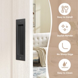JUBEST 8" Recessed Door Pull Pocket Door Handles, Matte Black Sliding Barn Doors Handle for Closet, Bifold Doors, Sliding Door(Doors NOT Include)
