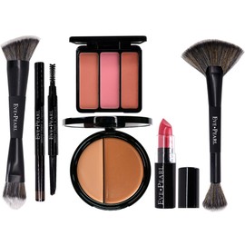 EVE PEARL 6 Pcs Beautiful Face Collection Foundation Blush Brow And Brushes All In One Set Essential Makeup Kit (Tan)